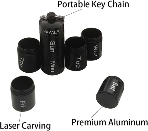 Pill Disperser Waterproof 7 Days Pill Holder Travel Pill Container Portable Medicine Keychain Daily Airtight Pill Organizer?Black)...