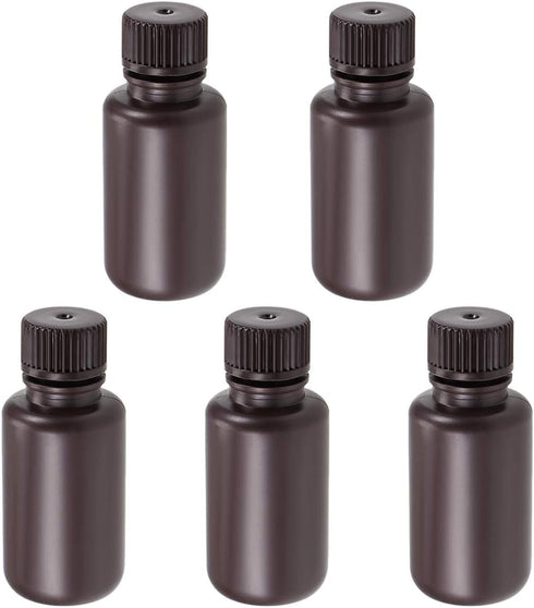 uxcell Plastic Lab Chemical Reagent Bottle 50ml/1.7oz Small Mouth Sample Sealing Liquid Storage Container Brown 5pcs...