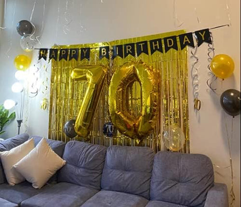 Shiny Gold Metallic Foil Fringe Door & Window Curtain Party Decoration 3.3' X 6.6' ?Value Pack of 2?...