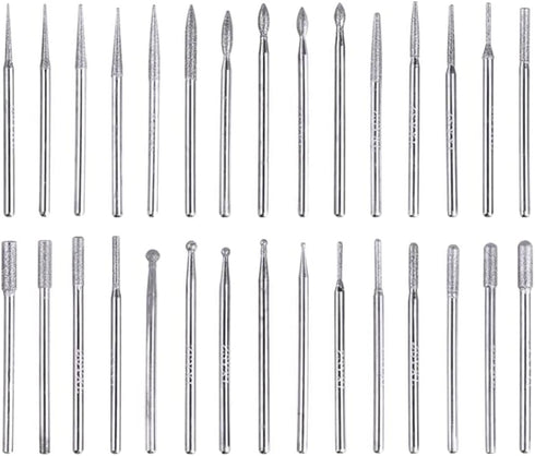 30 Pcs 2.35mm Shank Diamond Titanium-Coated Burrs Set, Rotary File Burs Accessories Kit for Grinding Polishing Carving Stone Jewelry Ceramics...