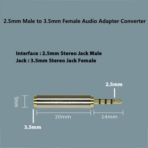 Adhiper 2.5mm Male to 3.5mm Female Audio Adapter Gold Plated Aux Auxiliary Plug Splitter 3 Ring Jack Support Converter Headphone Earphone Headset ...