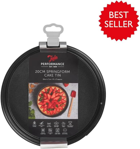 Tala Performance, 20cm Springform Round Cake Tin, Professional Gauge Carbon Steel with Whitford Eclipse Non-Stick Coating, Loose Base, Easy Releas...