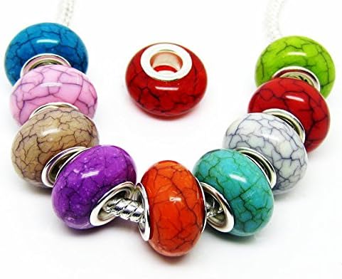 TianBo 100pcs Mix Color Large Hole Bead Resin Crack Fit European Charm Bracelet Spacer for Jewelry Making SS01...