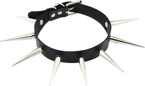 Unisex Simulated Leather PU Punk Rock Gothic Black-tone/Silver-tone Very Long 5.5cm(2.16") Spikes Rivets Choker Collar Necklace (16 Colors)...