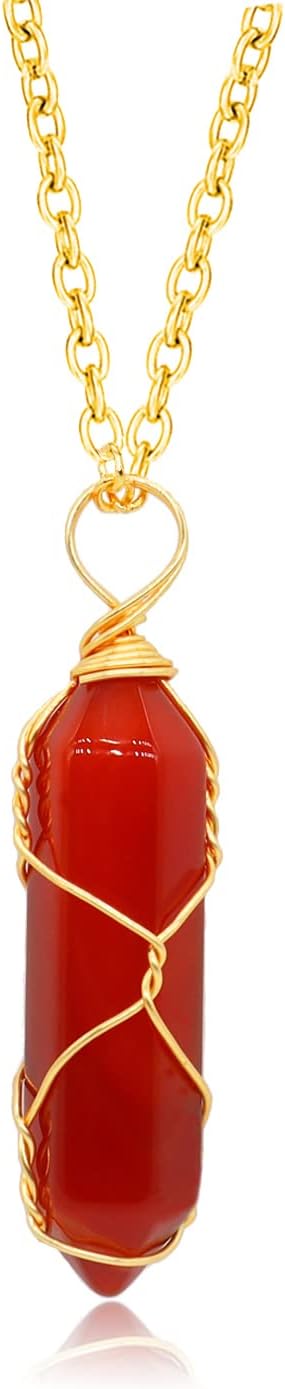 Red Carnelian Crystal Necklace for Women, Real Carnelian Healing Stone Necklace,Carnelian Pendant Women Wire Wrapped Jewelry...