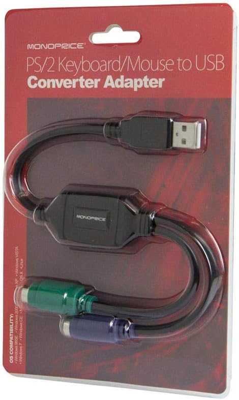 Monoprice PS/2 Keyboard/Mouse to USB Converter Adapter, Black...