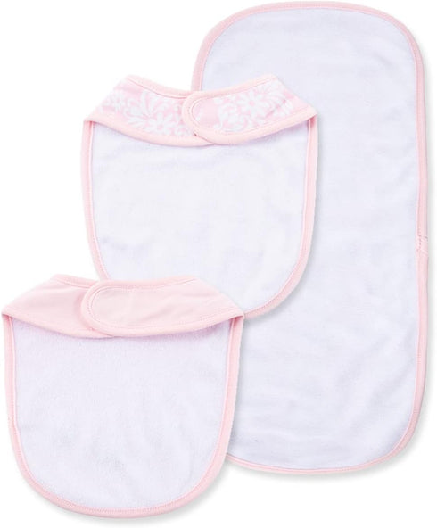 Little Me Baby Girls' 3-Piece Damask Scroll Bib and Burp Set...