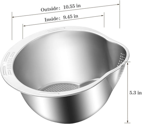 Rice Washer Strainer Bowl - 4-in-1 Washing Bowl for Quinoa, Stainless Steel Rinser With Side Drainers Small Colander for Cleaning Fruits, Vegetabl...