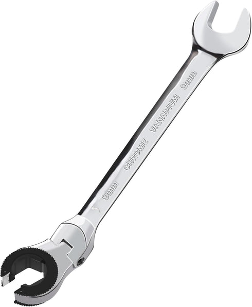 1 PC 9mm Open Flex-Head Ratcheting Wrench, Metric Ratcheting Spanner with 83 Teeth, Chrome Vanadium Steel Tubing Ratchet Spanner...