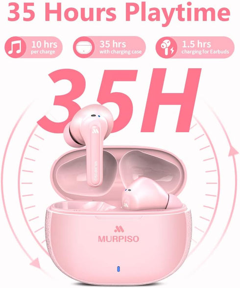 Wireless Earbuds, Active Noise Cancelling Bluetooth5.2 Deep Bass Headphones with 4 Mics, 35 Hours Playtime, IPX6 Waterproof Earphones, in-Ear Blue...