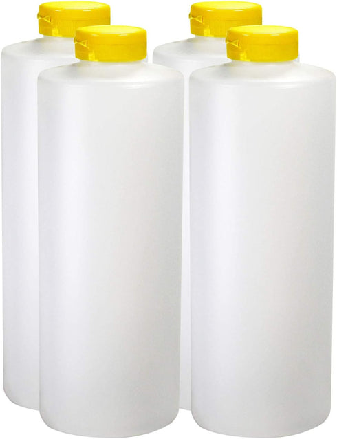 Pinnacle Mercantile Plastic Condiment Squeeze Bottles Dispensing with Yellow Flip Top Hinged Cap Large 32 oz Empty Set of 4...