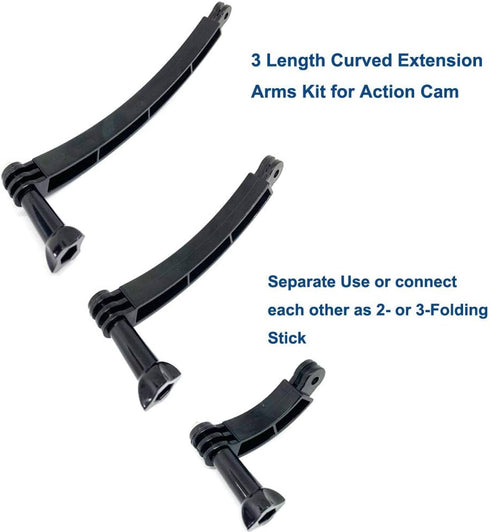 3-in-1 Curved Arced Extension Arms in Different Lengths(7.5/13.5/19.5cm) Compatible for Gopro Series, SJCAMs, Geekpro and Other Action Cams ect....
