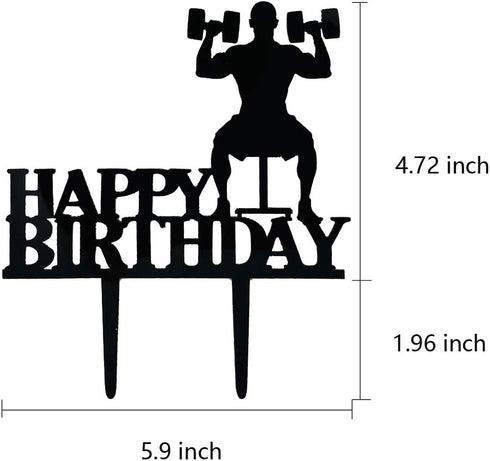 Black Acrylic Dumbbells Happy Birthday Cake Topper, Sports Theme Birthday Cake Topper (Dumbbells)...