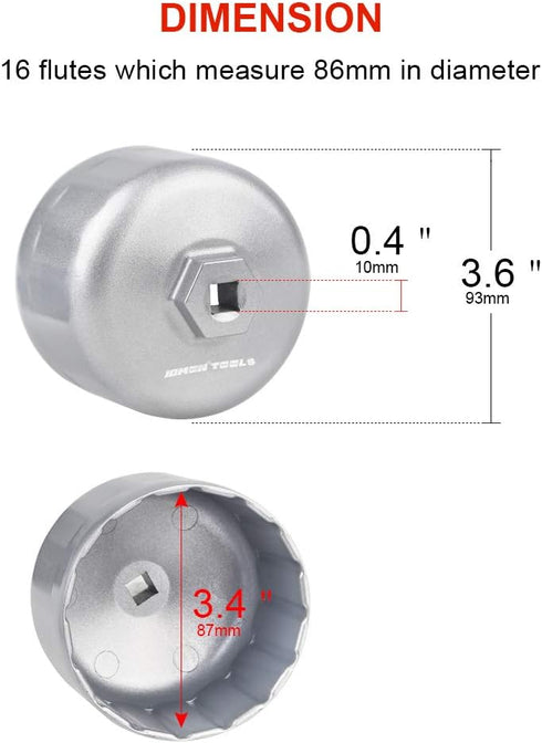 JDMON 86mm 16 Flute Oil Filter Wrench Compatible with Volvo and BMW-Cartridge Style Housing Caps...