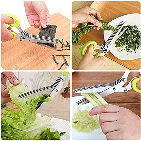 Herbal Scissors Stainless Steel 5 Blade Kitchen Scissors Mince Fresh Herbs & Leafy Greens Kitchen Gadgets Herb Cutter whit Cleaning Comb (Green)...