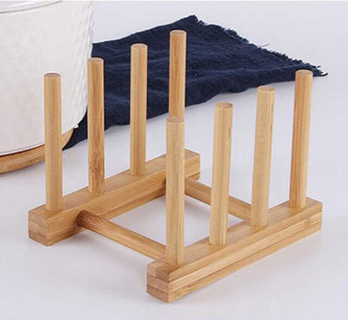2Pcs Home Kitchen Natural Bamboo Slip Drain Dish Rack, Bamboo Wood Plates Rack/Pans/Cups Dish Rack...
