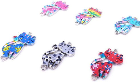 Mixed Color Cat Charm Animal Cute Cat Enamel Pendant, 30 Pcs DIY Making Necklace Bracelet Earring Connector Charms for Jewelry Making Alloy Access...