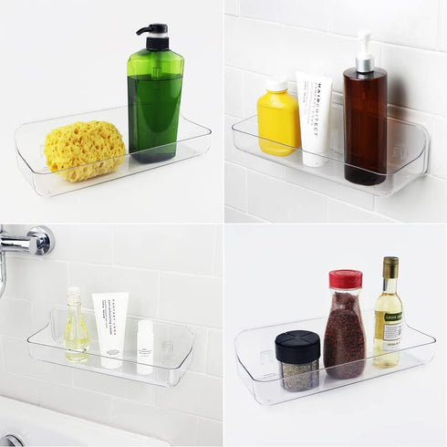 Plastic Wall Mount Organizer, Clear Adhesive Storage Box Organizer No Drilling Hang Walls/Doors for Kitchen, Bathroom, Bedroom, Cabinet, Office, C...