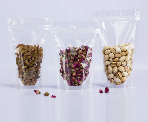 PABCK 100 Pack (Inside Size 4.25x5.24 inch) Clear Resealable Stand Up Bags Heat Seal Zipper Lock Reusable Storage Pouches for Zip Food Storage Loc...