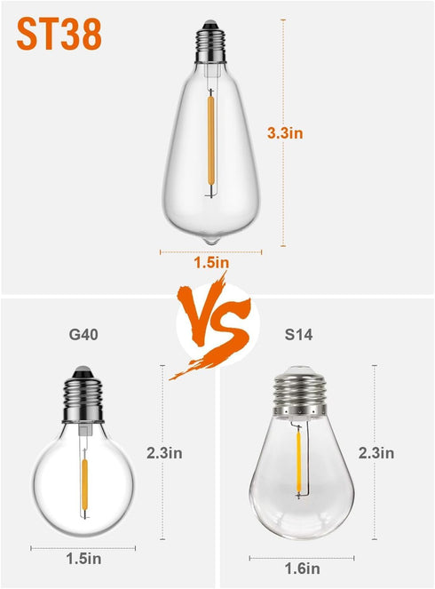 25 Pack Dimmable Edison Light Bulb Warm White 0.6 watt G40/E12 Screw Base,ST38 LED Shatterpro Bulbs for Indoor/Outdoor Courtyard String Lights...