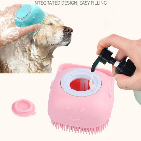 Dog Bath Brush Silicone Rubber Dog Grooming Brush Silicone Puppy Cat Grooming Cleaning for Short Long Haired Dogs and Cats Washing (Pink)...
