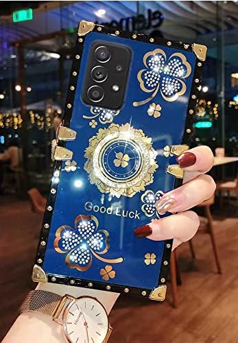 for Samsung Galaxy S21 Ultra Bling Case Fashion Square Bling Diamond Glitter Soft Trunk Cover with Ring Holder Kickstand Phone Skin,Gold...