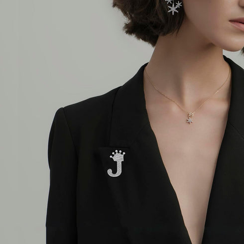 Silver Letters Crystal Crown Initial Brooch Women Letters Brooches Pins for Women Jewelry Gift...