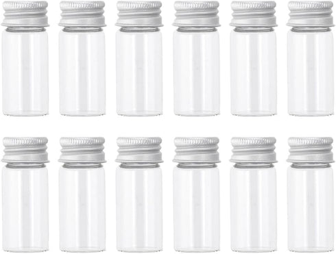 12Pcs Sealed Glass Bottles, 10ml Sample Vials, Small Empty Transparent DIY Crafts Vials with Aluminium Caps for Liquids, Powder, Seeds...