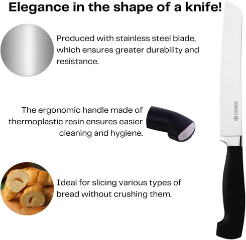 Mundial 8-inch Elegance Chef Kitchen Bread Knife, Sharp Serrated Stainless-Steel Razor Blade, with Protective Plastic Sleeve (Hercules 6621-8)...