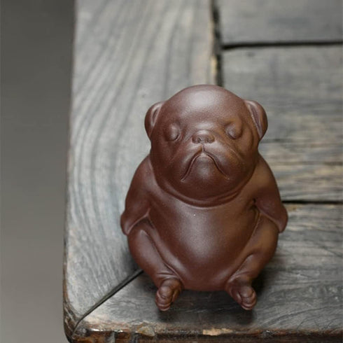 Slowtee Handcrafted Purple Clay Chinese Kung Fu Tea Accessories Pet Small Lazy Dog, Zisha Tea Pet Meditative Dog Ornaments, Lazy Sleepy Puppy Scul...