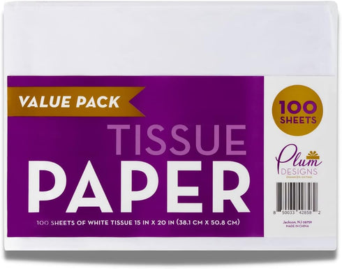 White Gift Tissue Paper for Gift Bags 15" x 20" 100 Sheets, Gift Paper Tissue for Packaging- 100 Sheets Bulk White Tissue Packing Paper, Wrapping ...