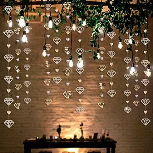 52 Ft Valentines Day Party Decorations Champagne Gold Heart Garland Hanging Paper Diamond Heart Streamer Banner for Engagement Bachelorette Bridal...