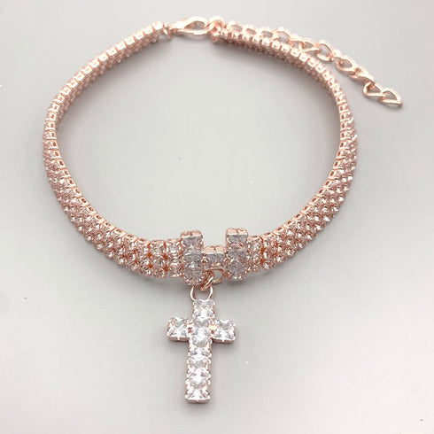 Pet Collar with Diamonds Adjustable Sparkling Jewelry Cross Rhinestone Dog Chain Collar Wedding Cat and Dog Small Pet Necklace Jewelry (M, Rose Go...