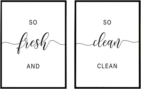 Zoey Art Set of 2 So Fresh and So Clean Clean Sign Print, Funny Bathroom Quotes Poster, Humor Décor 8x10 Unframed...