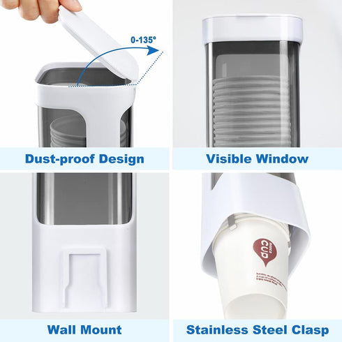 Cup Dispenser, Pull Type Water Cooler Cup Holder Fit 3oz-5oz Small Cups, Wall Mount Bathroom Disposable Mouthwash Cups Dispenser with Paste for Ho...