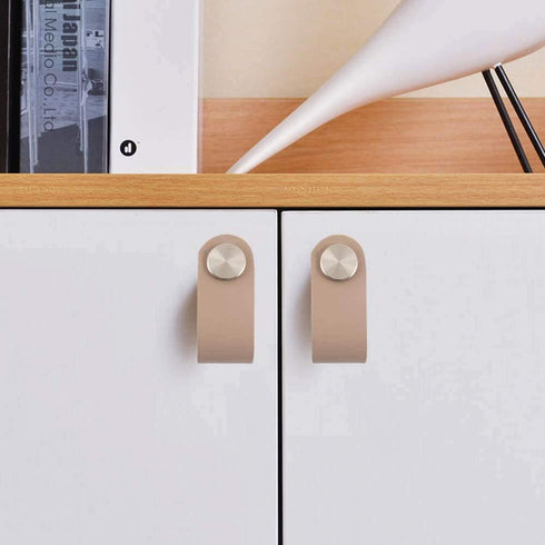 2Pcs Genuine Leather Dress Drawer Pull Loop Cupboard Handles Mordern Cabinet Knobs with Screws for Home Office Kitchen Living Room Bedroom Childre...