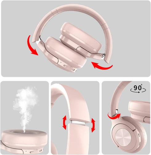 Pink Headphones Wireless Bluetooth Headphone Over Ear 65 Hours Playtime Foldable Deep Bass HIFI Stereo Wireless On Ear Headsets with Microphone Li...