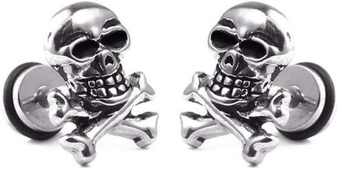 Stainless Steel Poison Symbol Death Gothic Skull Biker Cocktail Party Stud Earrings...