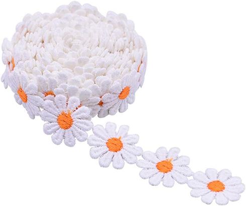 15 Yards 1inch Daisy Lace Trim Flower Applique Lace Ribbon for Gift Wrapping DIY Sewing Craft Wedding Dress Hair Accessories Jewelry Making Dreamc...
