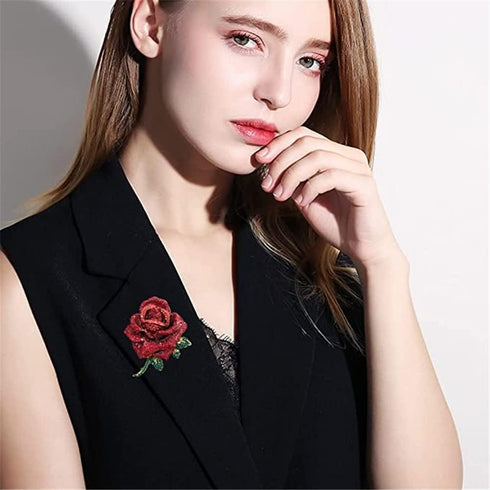Rose Flower Brooch for Women Girls Red Rhinestone Crystal Rose Lapel Pin Elegant Dress Accessories Jewelry Wedding Birthday Valentine's Day Gift...