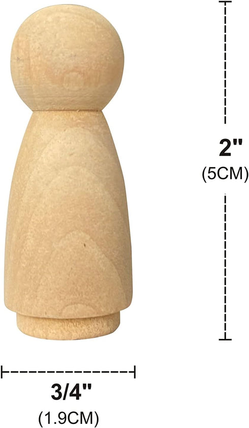 50 Pack Wood Peg Dolls Unfinished Wooden People Craft Blank Family Figures 3/4 x 2 inch...