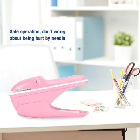 Stapleless Stapler, Pink Staple Free Stapler No Staple Stapling Machine Paper Binding Hand Tool for Office School, Comfortable Handle...
