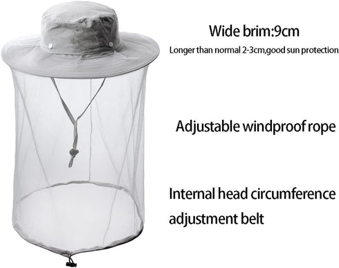 Mosquito Netting Net Bug Face Veil Hat Mesh Safari Camping Fishing Cap Garden Gnat Beekeeper Head Screen Hood Women Men...