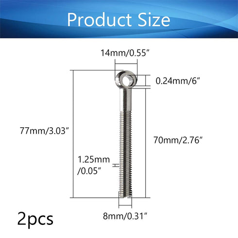 MroMax M8 x 70mm Machinery Shoulder Swing Lifting Eye Bolt, 2Pcs 304 Stainless Steel Metric Thread Lifting Eye Bolt for Home Renovation, Pipeline ...