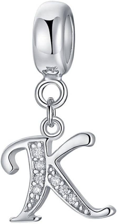 925 Sterling Silver Letter Charm Initial A-Z Charm Alphabet Crystal Anniversary Word Birthday DIY Family Charm for Pandora Charm Bracelet...