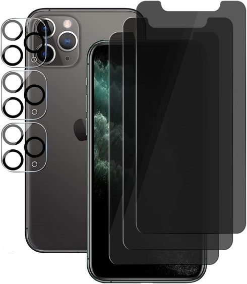 (3+3) For iPhone 11 Pro Max (6.5") (3 Pack) Anti Spy Private Tempered Glass Film Privacy Screen Protector and (3 Pack) Camera Lens Protector [Not ...