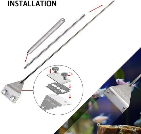 HOTOOLME Aquarium Scraper, 25.6" Stainless Steel Scraper Cleaning Razor with 10 Blades for Glass Aquarium Fish Tank...
