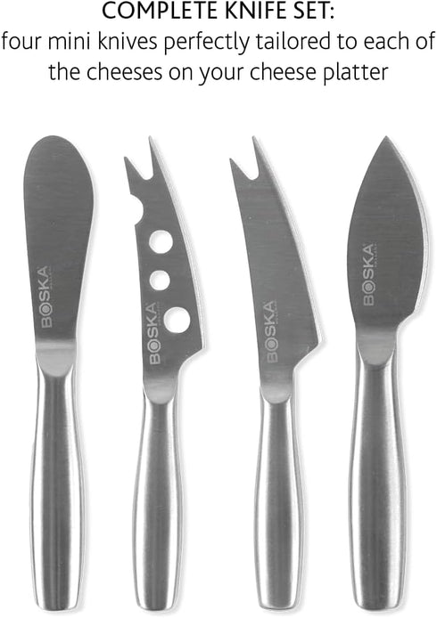 BOSKA Stainless Steel Cheese 4 Knife Set - Mini Copenhagen Knives For All Types of Cheese - Silver Non-Stick - Dishwasher Safe - For Kitchen Cooki...
