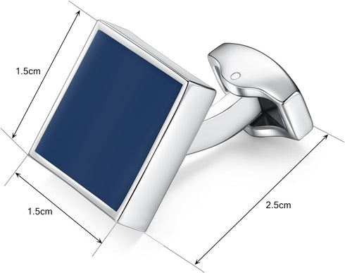 HONEY BEAR Square Cufflinks for Mens Stainless Steel Business Wedding Gift Navy Blue...