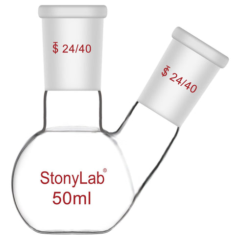 stonylab Flat Bottom Flask FBF, Heavy Wall 2-Neck Lab Flask Borosilicate Glass Flat Bottom Boiling Flask with 24/40 Standard Joint, 50 ml...